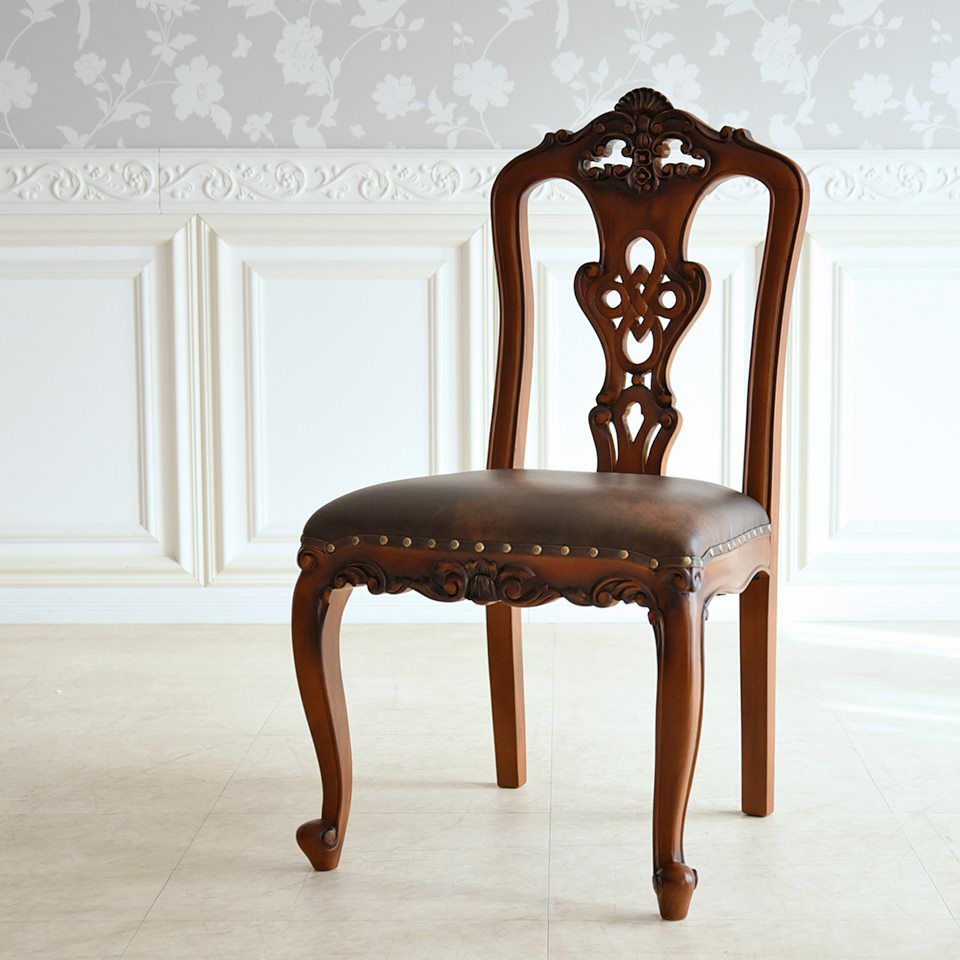 英国調 クイーンアン様式 ダイニングチェア ブラウン 幅55cm 画像6