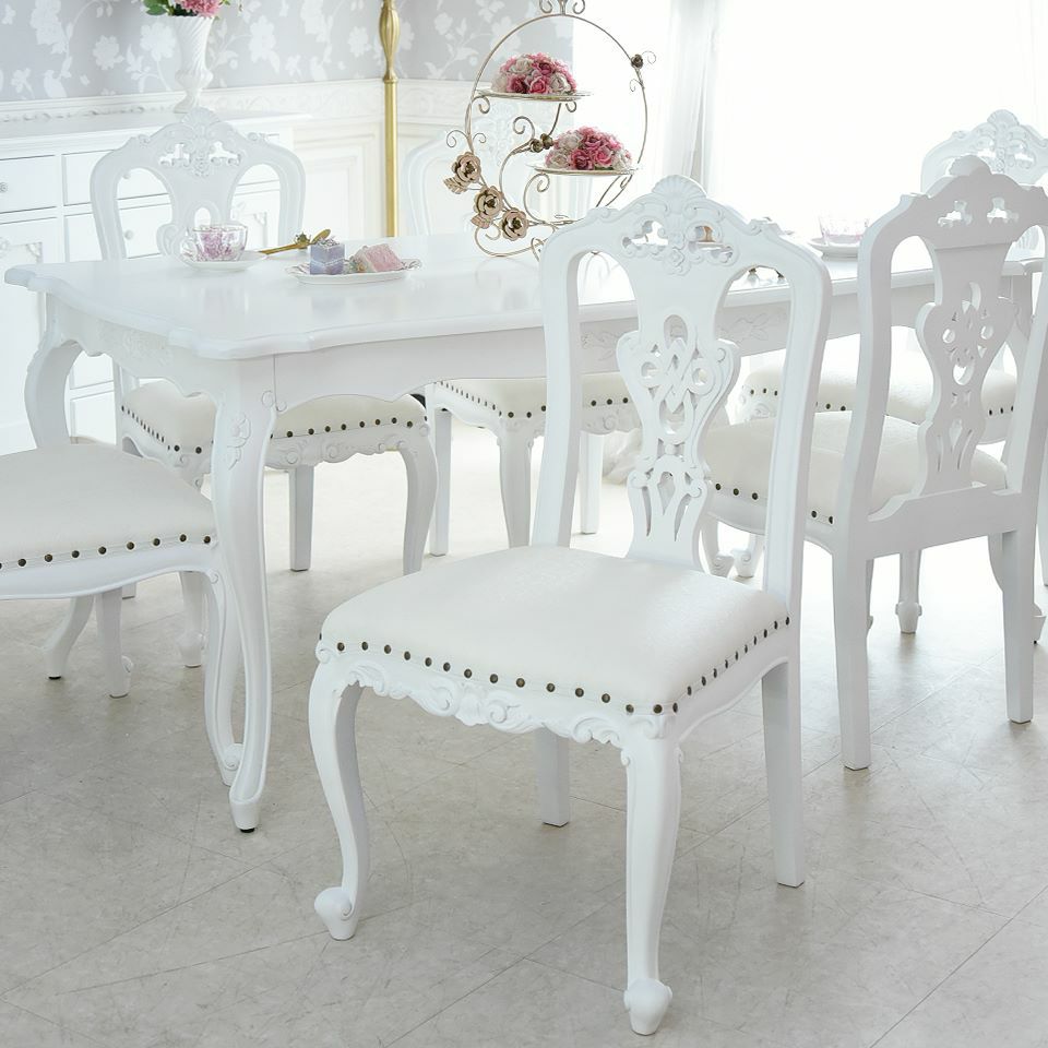 英国調 クイーンアン様式 ダイニングチェア ホワイト 幅55cm 画像1