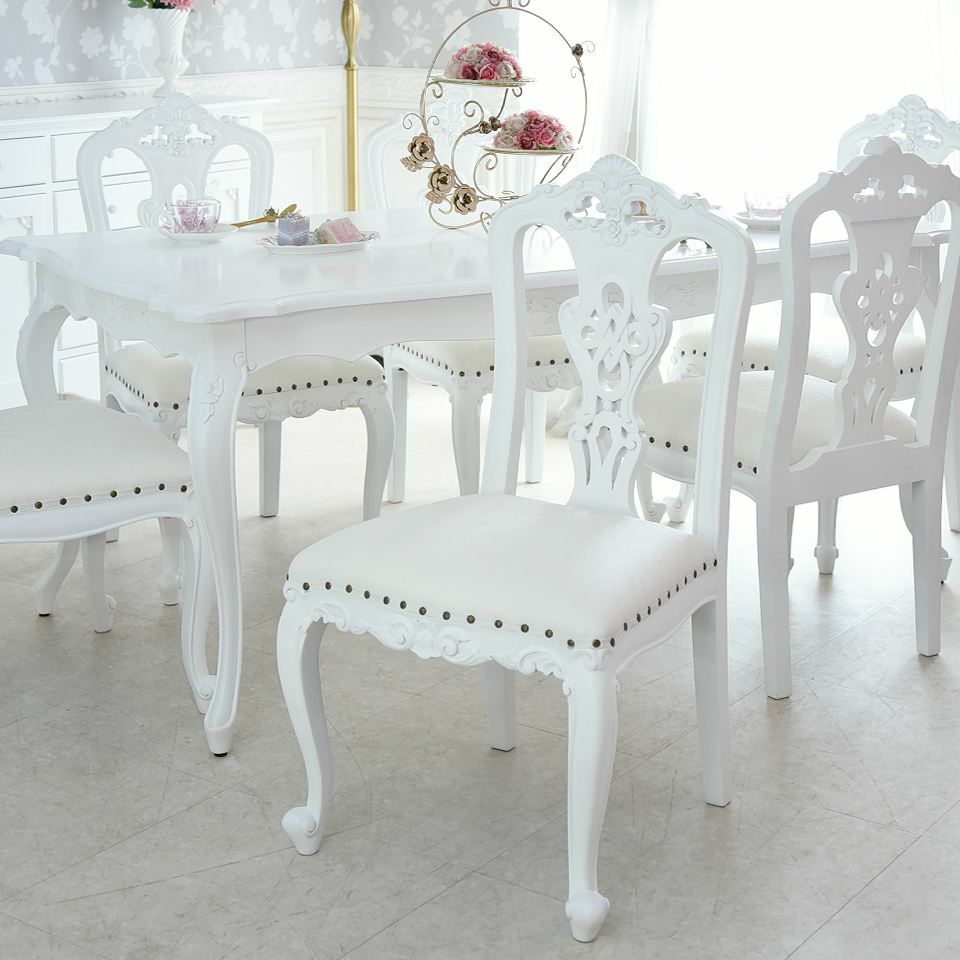 英国調 クイーンアン ダイニングチェア ホワイト 猫脚 画像1