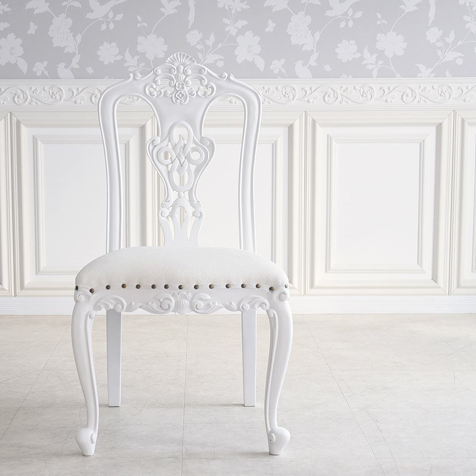 英国調 クイーンアン様式 ダイニングチェア ホワイト 幅55cm 画像3