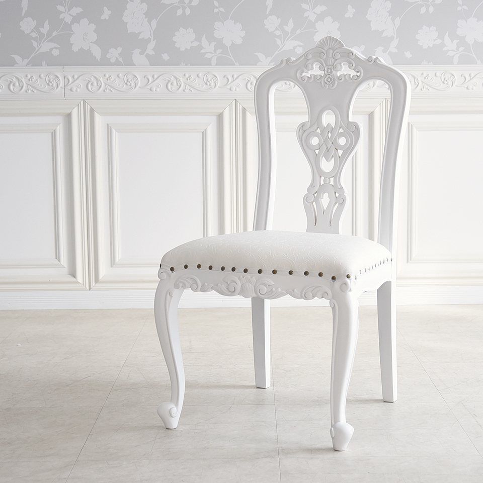 英国調 クイーンアン様式 ダイニングチェア ホワイト 幅55cm 画像3