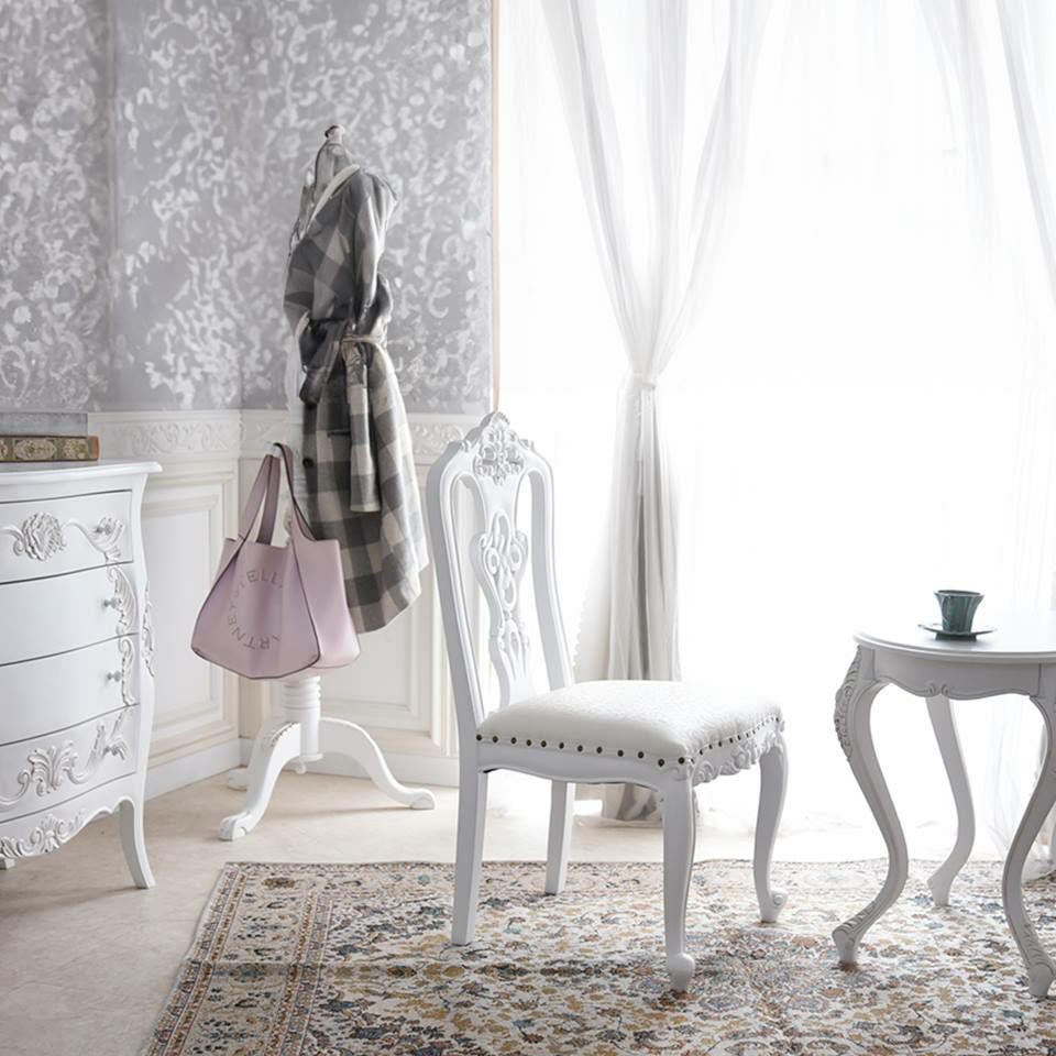 英国調 クイーンアン様式 ダイニングチェア ホワイト 幅55cm 画像4