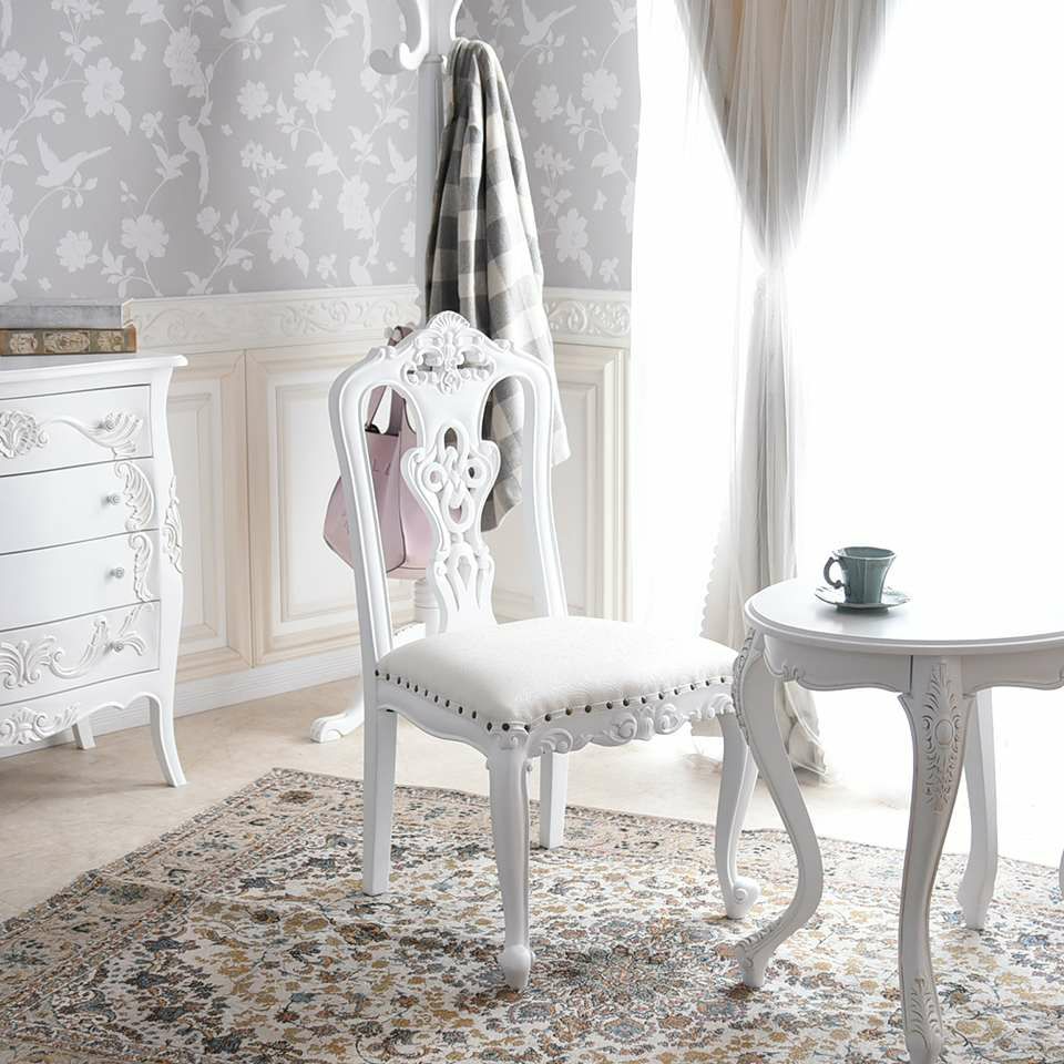 英国調 クイーンアン様式 ダイニングチェア ホワイト 幅55cm 画像4