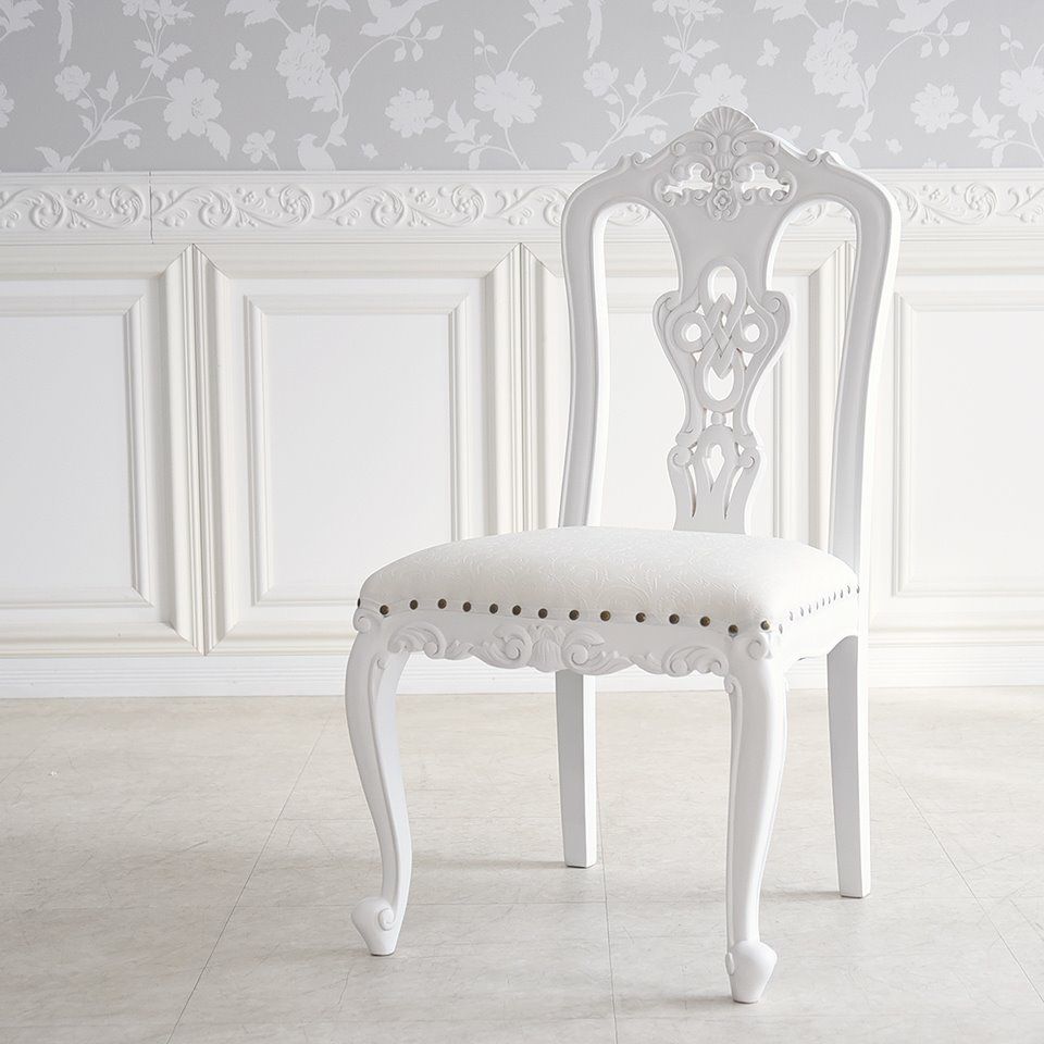 英国調 クイーンアン様式 ダイニングチェア ホワイト 幅55cm 画像6