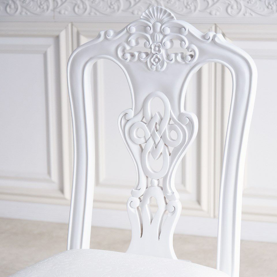 英国調 クイーンアン様式 ダイニングチェア ホワイト 幅55cm 画像7