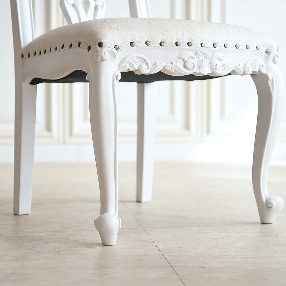 英国調 クイーンアン様式 ダイニングチェア ホワイト 幅55cm 画像7