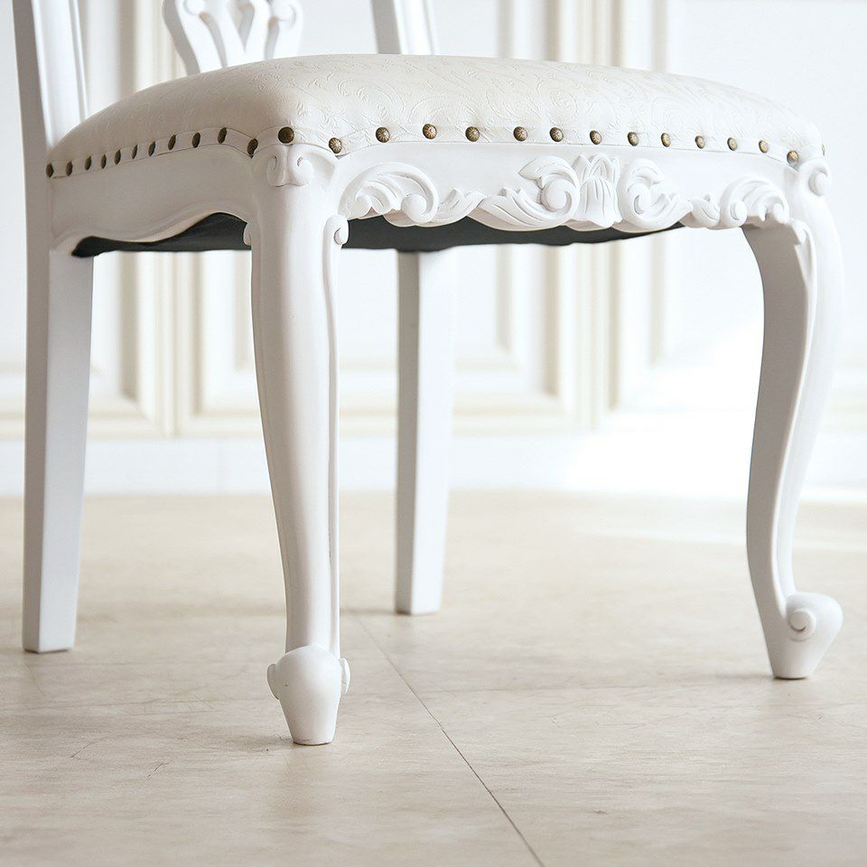 英国調 クイーンアン様式 ダイニングチェア ホワイト 幅55cm 画像8