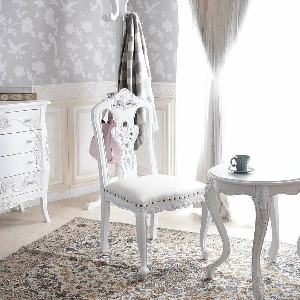 英国調 クイーンアン様式 ダイニングチェア ホワイト 幅55cm 画像13
