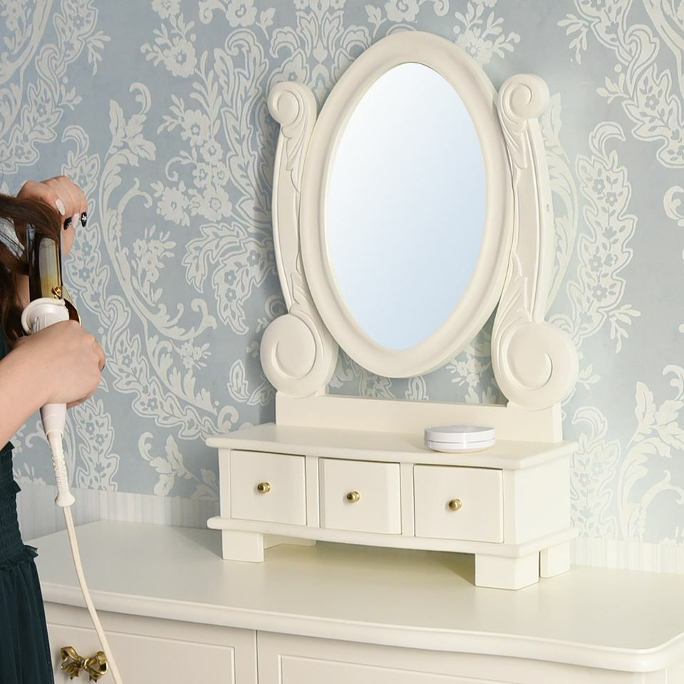 スノーホワイト プリンセス 置き型ミラースタンド ホワイト 幅40cm 画像3