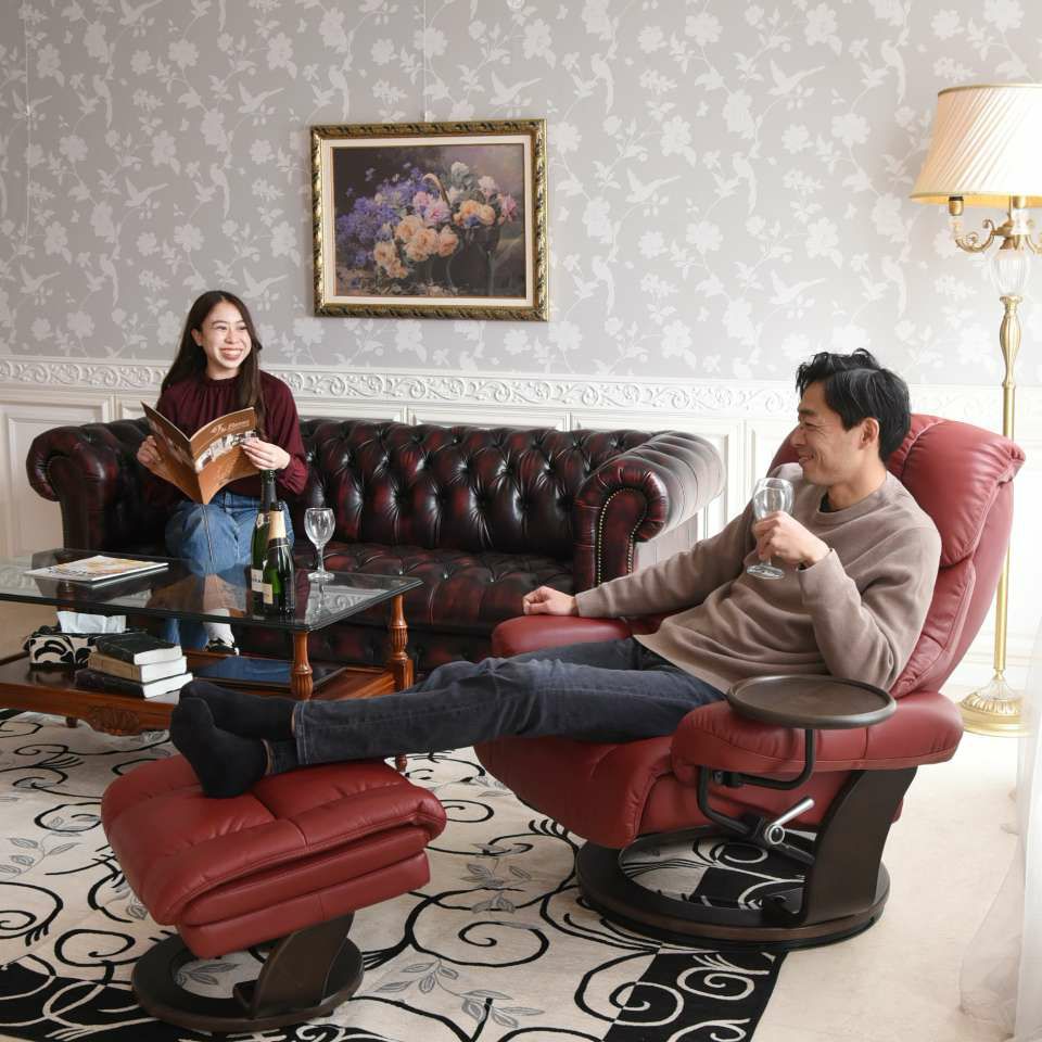 イタリアン ボルドー パーソナルチェア リクライニング 本革 画像12