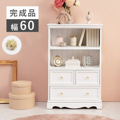 姫系 オープンラック クリスタル調 ハンドル ホワイト 幅60cm 【送料無料】