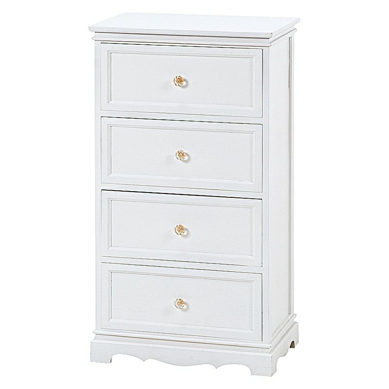 姫系 4段チェスト クリスタル調 ハンドル ホワイト 幅50cm 画像9