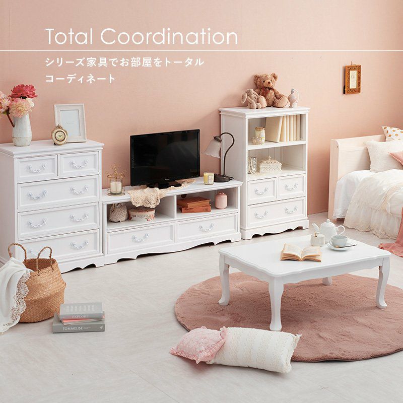 姫系 4段チェスト クリスタル調 ハンドル ホワイト 幅60cm 画像3