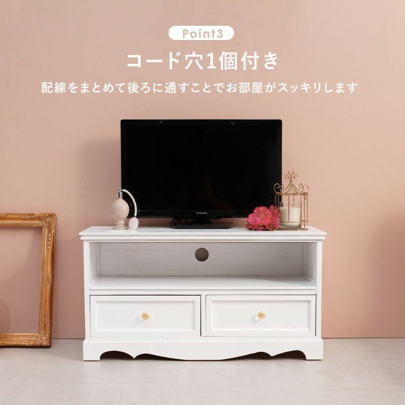 姫系 テレビ台 クリスタル調 ハンドル ホワイト 幅80cm 画像6