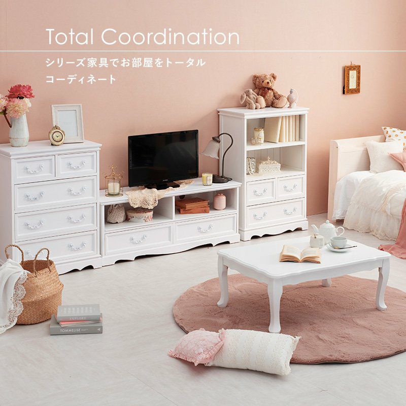 姫系 テレビ台 クリスタル調 ハンドル ホワイト 幅110cm 画像3