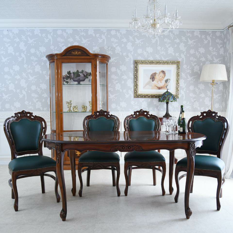 マリナカッシーリ オーバル ダイニングセット5P 4人掛け 合皮グリーン 幅165cm 画像2