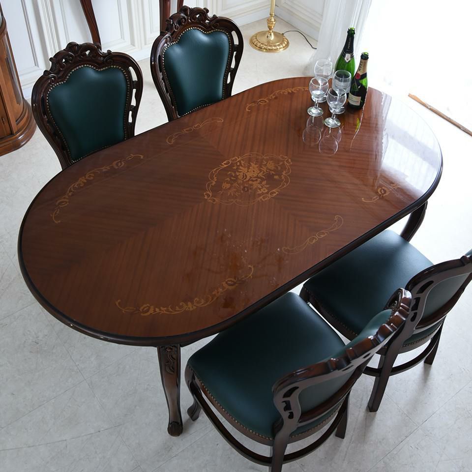 マリナカッシーリ オーバル ダイニングセット5P 4人掛け 合皮グリーン 幅165cm 画像10