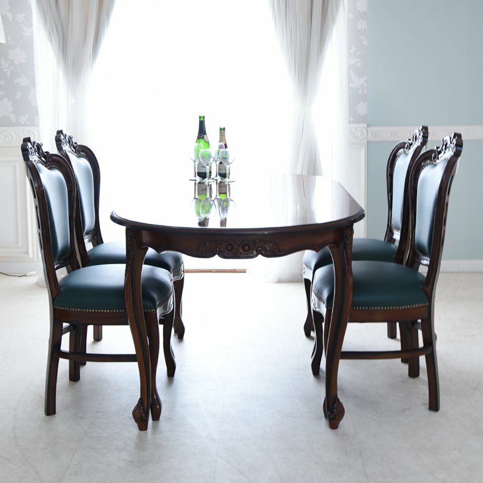 マリナカッシーリ オーバル ダイニングセット5P 4人掛け 合皮グリーン 幅165cm 画像11