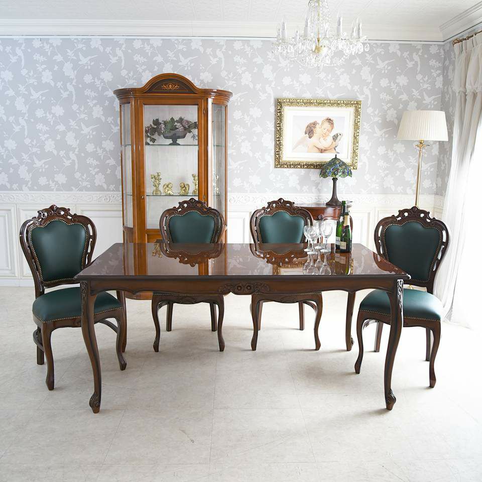 マリナカッシーリ 長方形 ダイニングセット5P 4人掛け 合皮グリーン 幅165cm 画像2