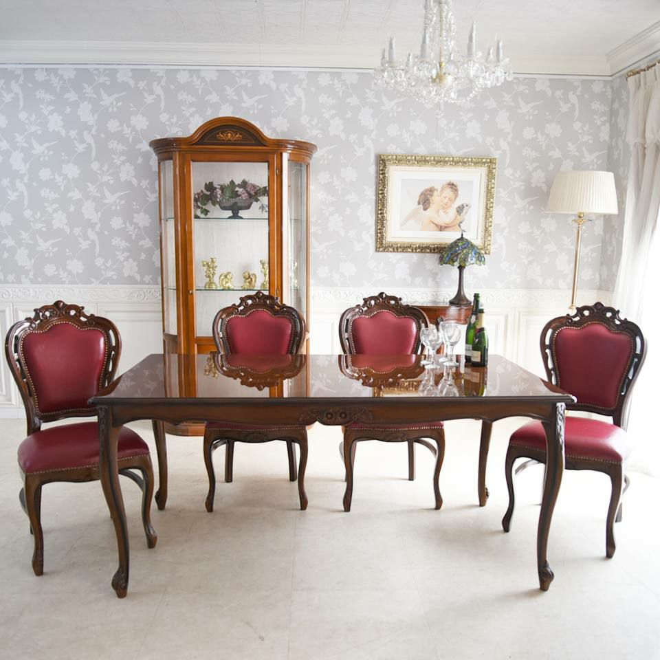 マリナカッシーリ 長方形 ダイニングセット5P 4人掛け 合皮レッド 幅165cm 画像2