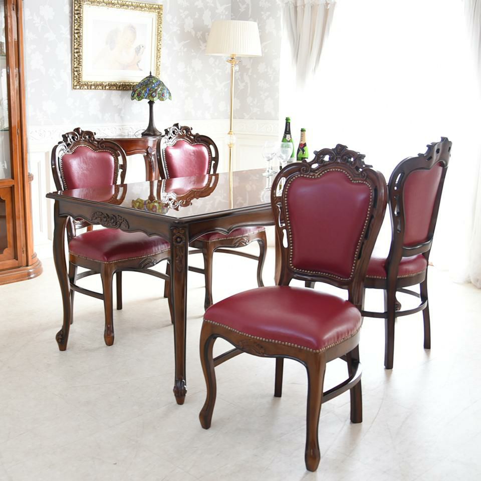 マリナカッシーリ 長方形 ダイニングセット5P 4人掛け 合皮レッド 幅165cm 画像8