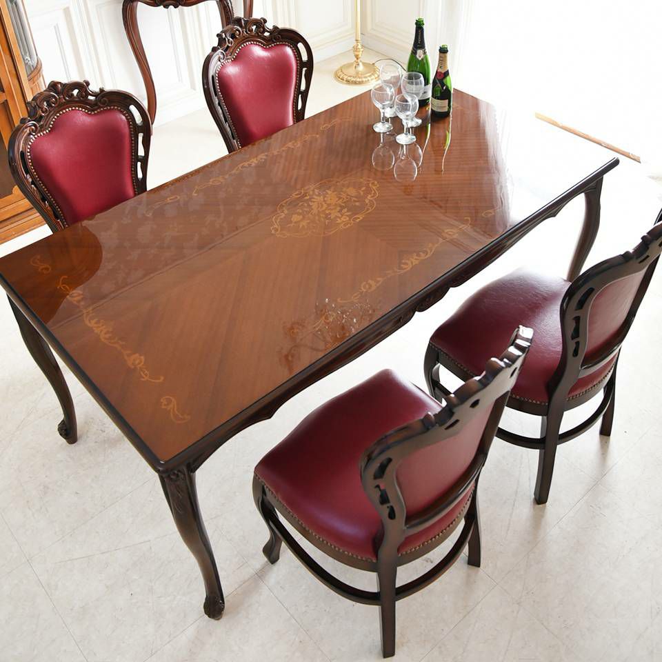 マリナカッシーリ 長方形 ダイニングセット5P 4人掛け 合皮レッド 幅165cm 画像10