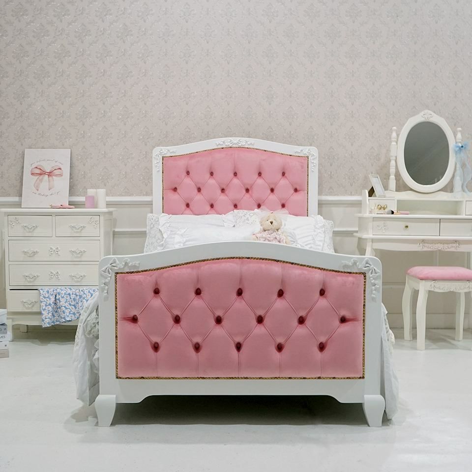 姫系シングルベッド ピンク 白家具 ロココ調 画像5