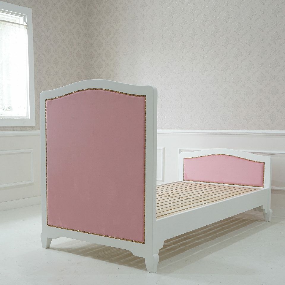 姫系シングルベッド ピンク 白家具 ロココ調 画像12