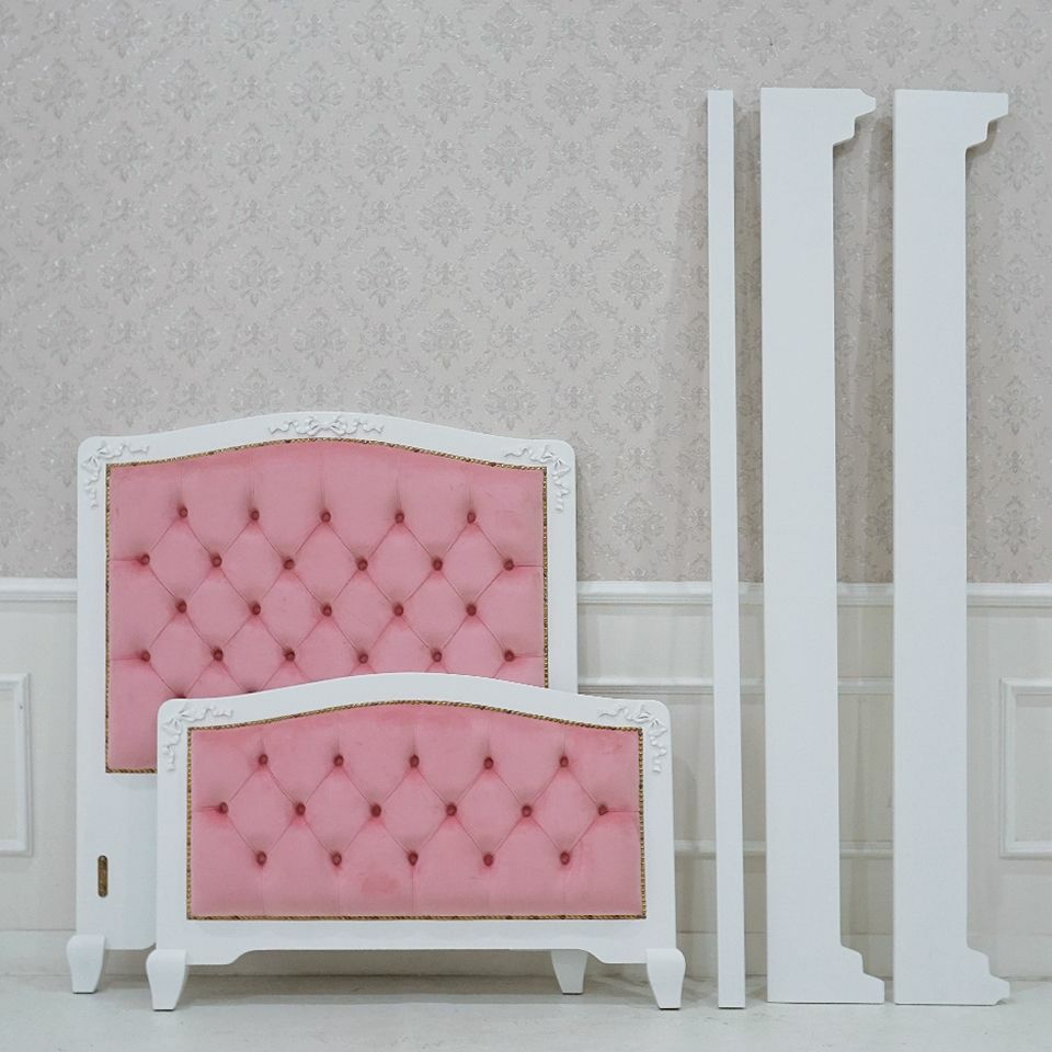 姫系シングルベッド ピンク 白家具 ロココ調 画像13