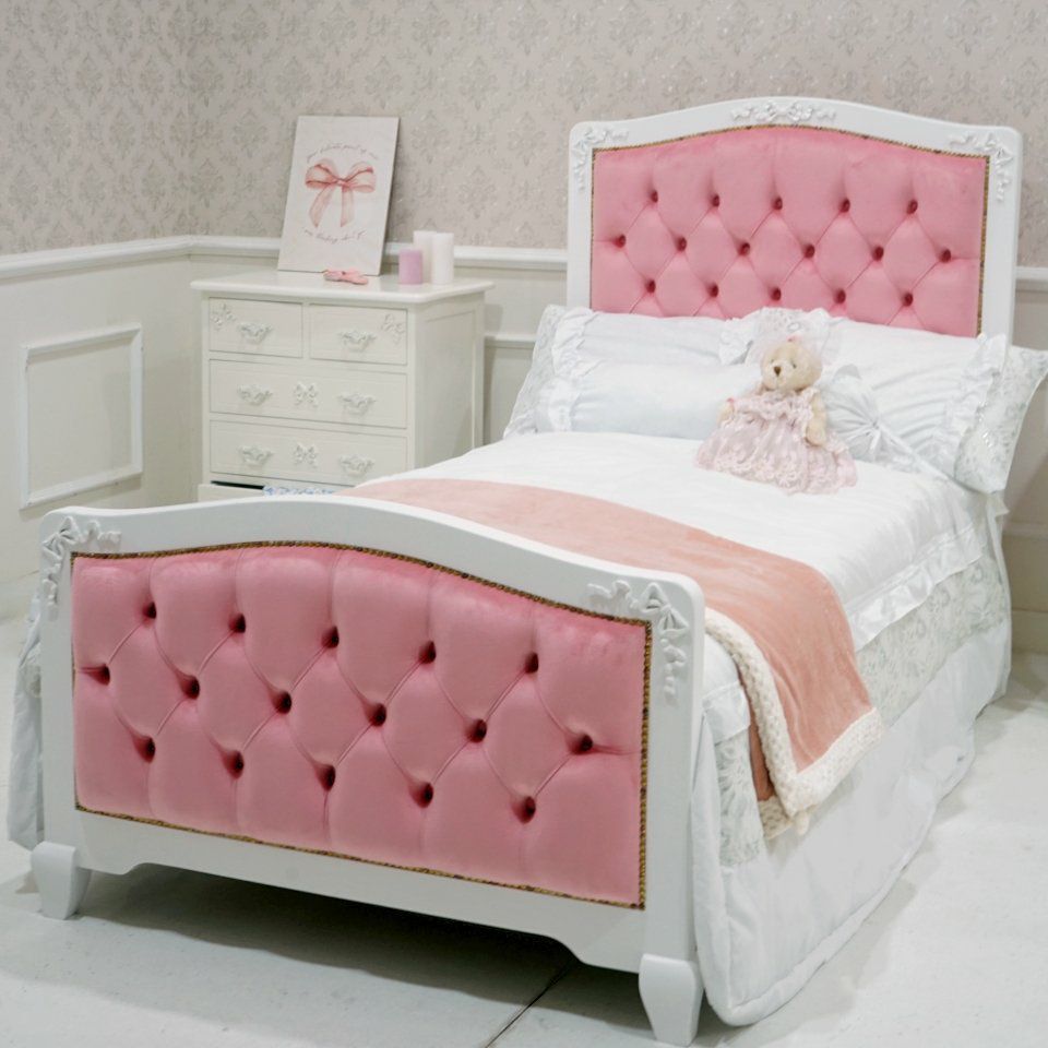 姫系シングルベッド ピンク 白家具 ロココ調 画像19