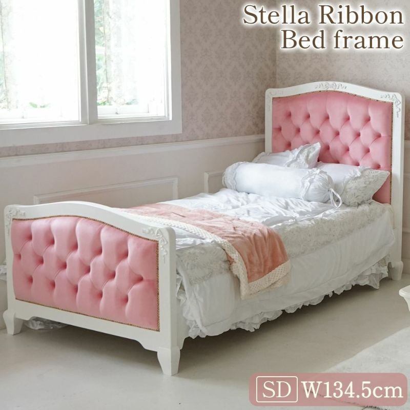 姫系セミダブルベッド ピンク 白家具 ロココ調 画像1サムネイル