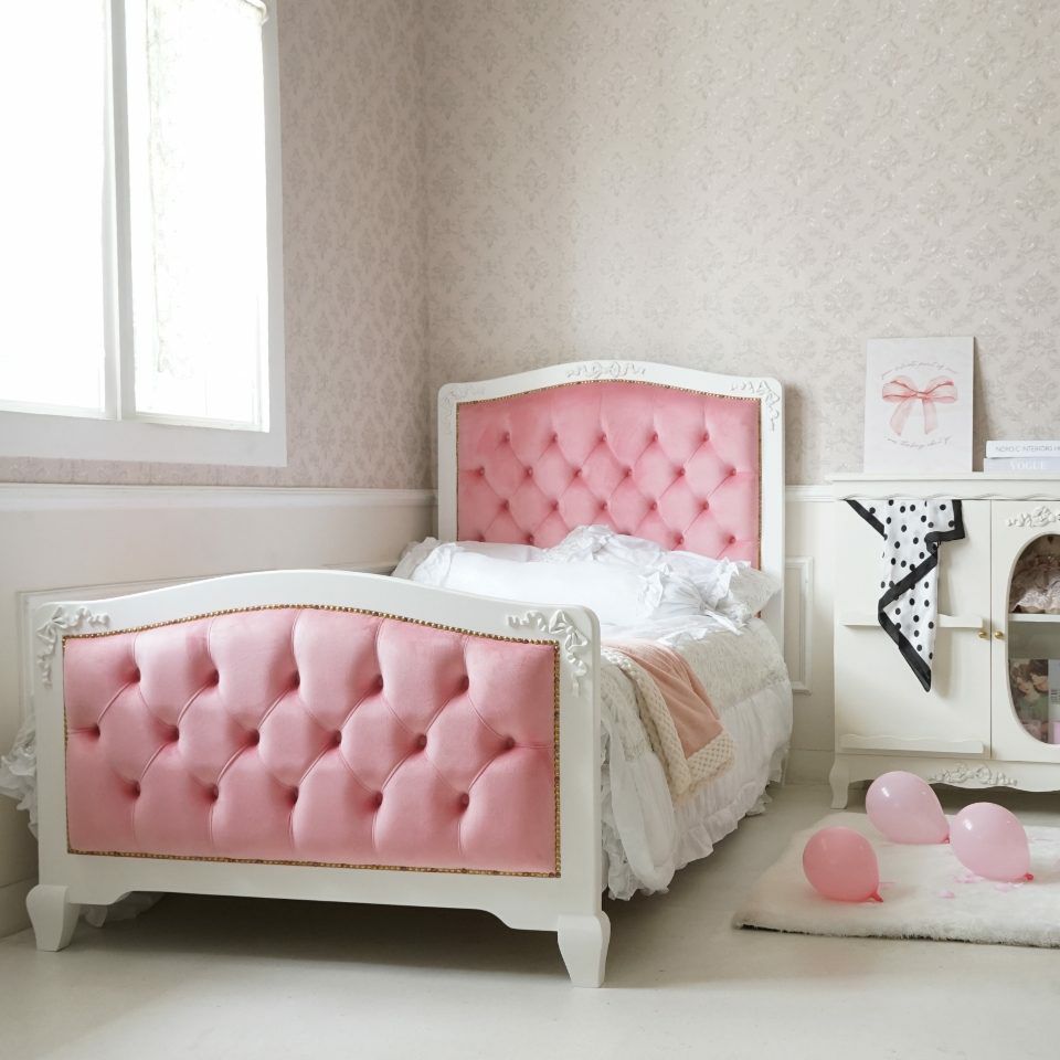 姫系セミダブルベッド ピンク 白家具 ロココ調 画像4