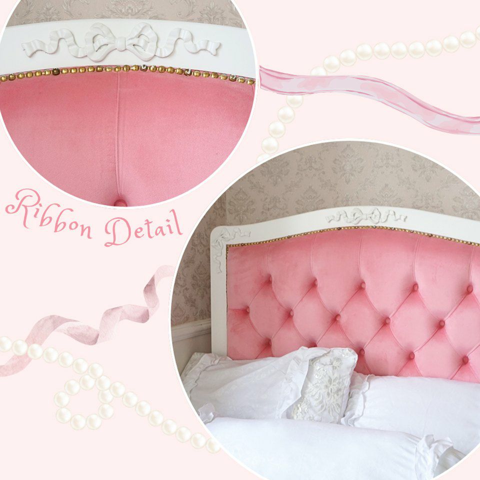 姫系セミダブルベッド ピンク 白家具 ロココ調 画像6