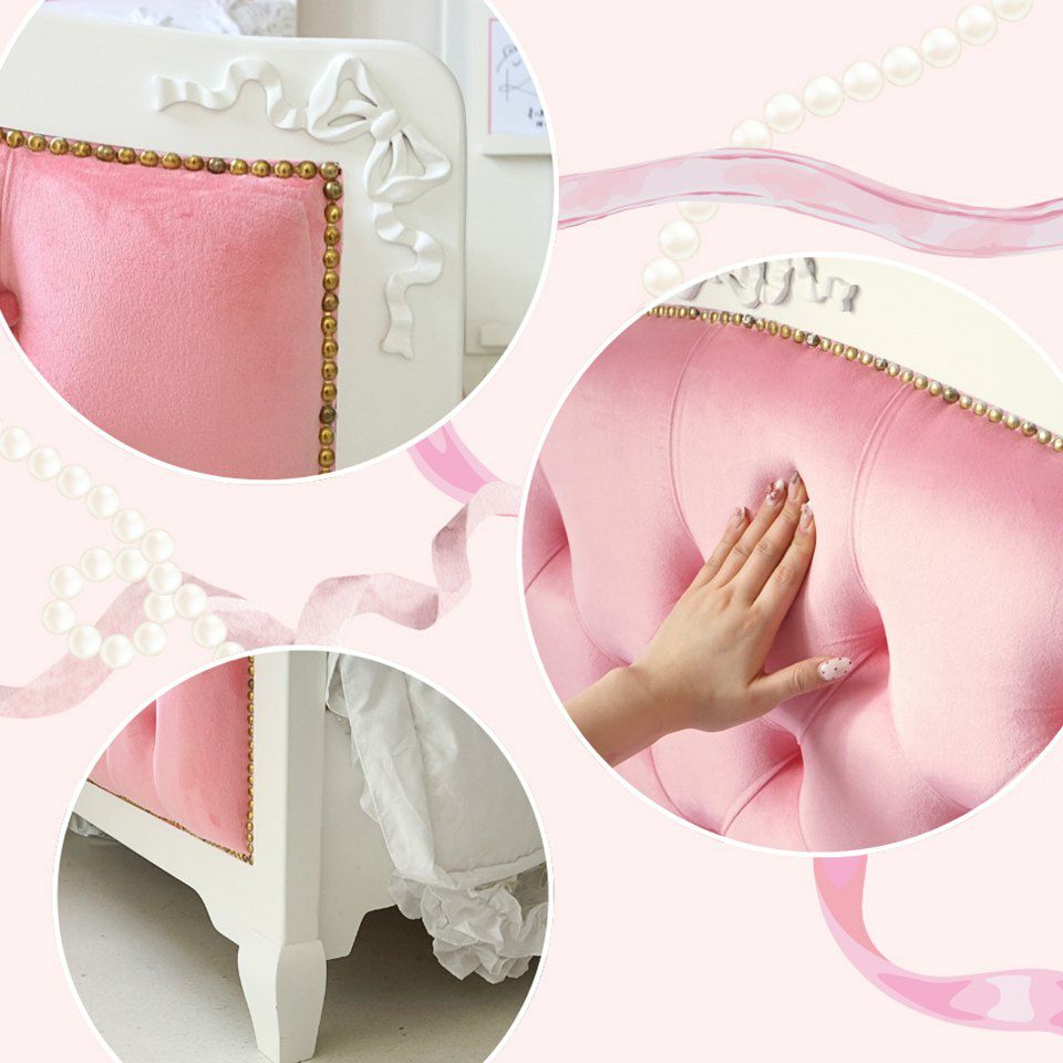 姫系セミダブルベッド ピンク 白家具 ロココ調 画像7