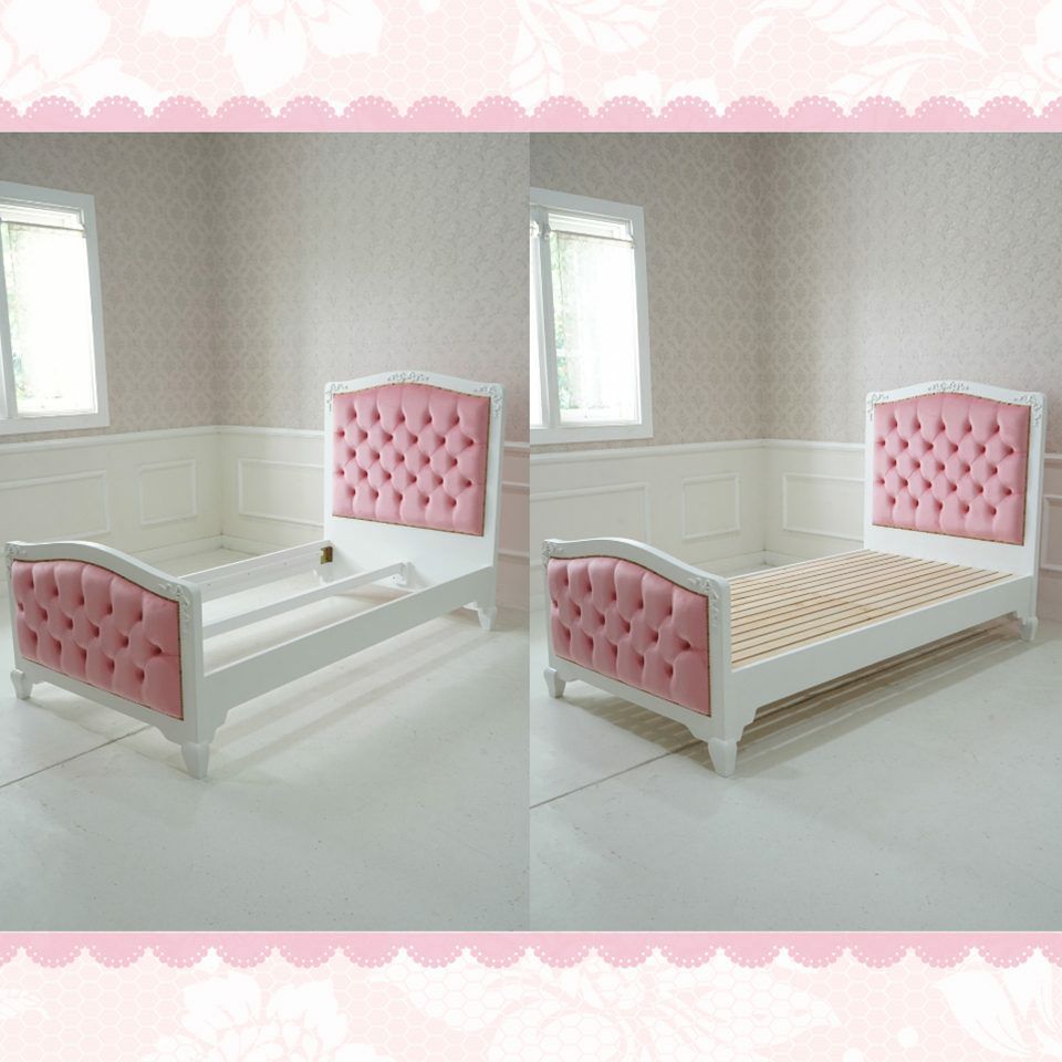 姫系セミダブルベッド ピンク 白家具 ロココ調 画像10