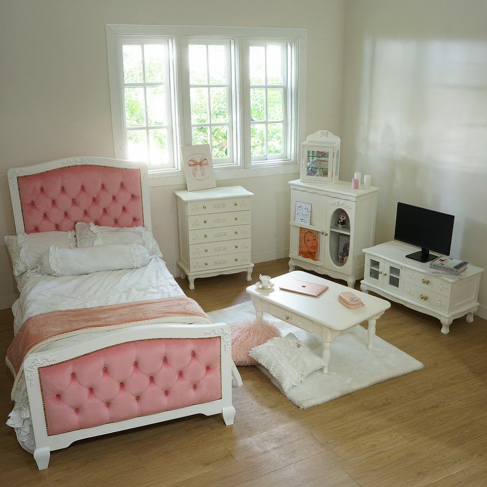 姫系セミダブルベッド ピンク 白家具 ロココ調 画像14