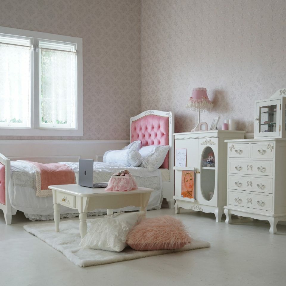 姫系セミダブルベッド ピンク 白家具 ロココ調 画像17