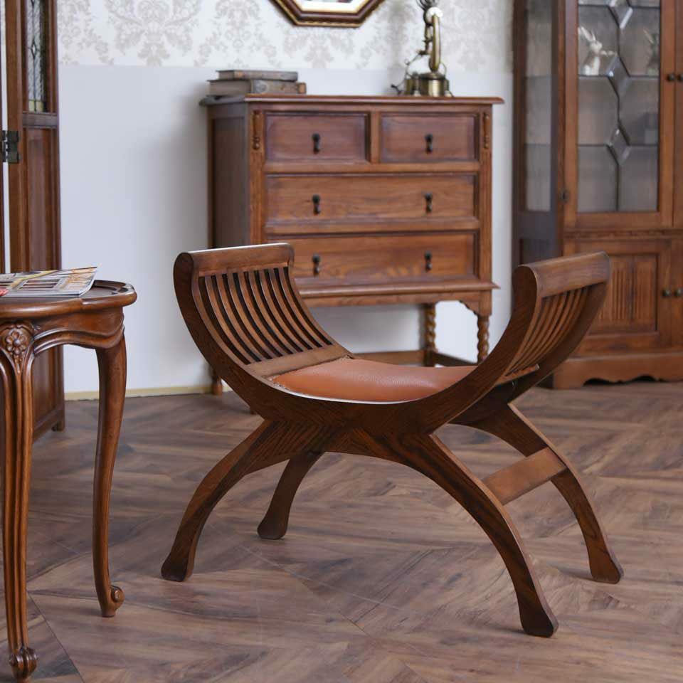 アンティーク調 スツール 英国調 足置き オーク材 玄関椅子 高級 画像3