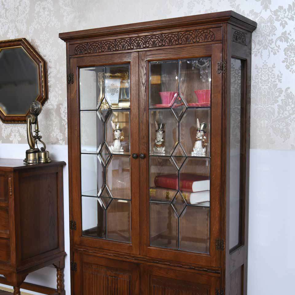 アンティーク調 ショーケース 英国調 キャビネット オーク材 飾り棚 画像3