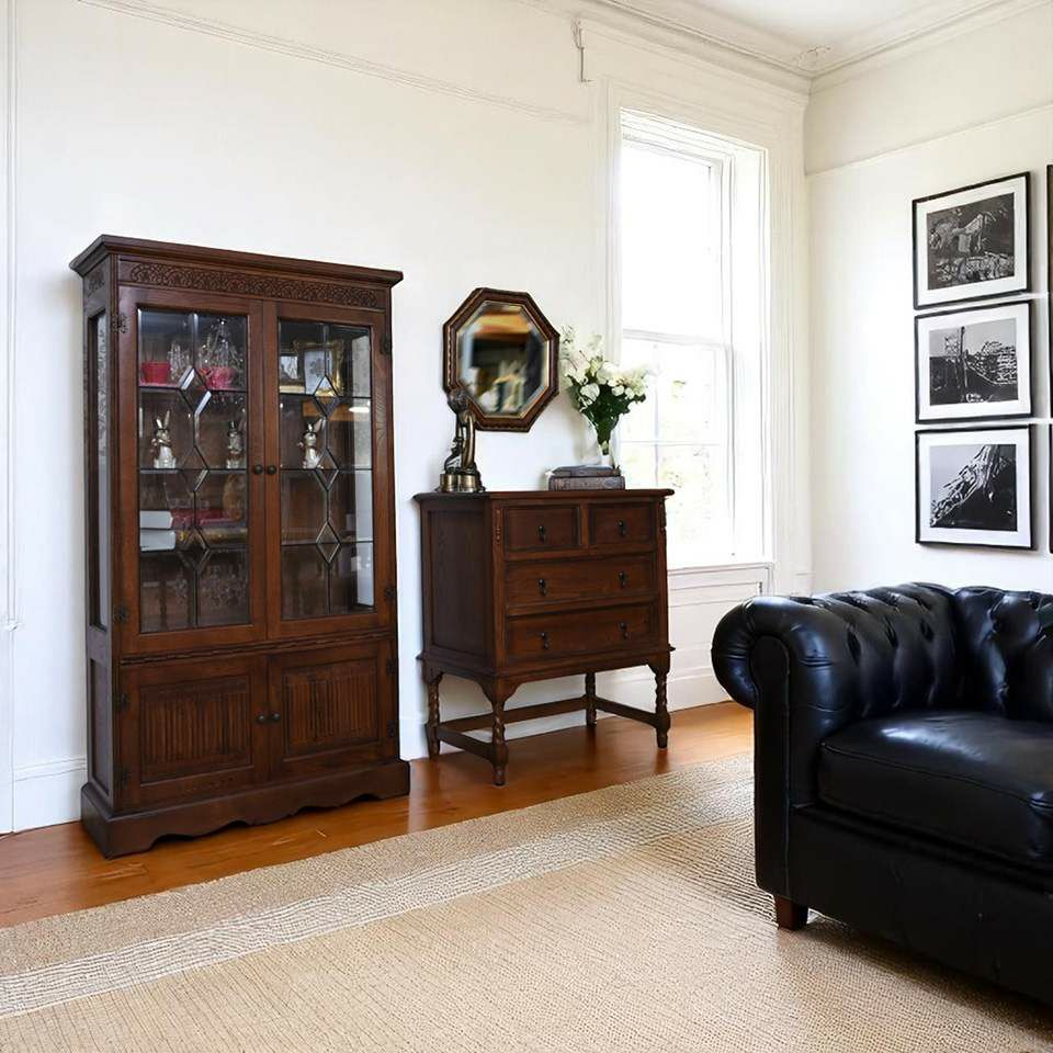 アンティーク調 ショーケース 英国調 キャビネット オーク材 飾り棚 画像5