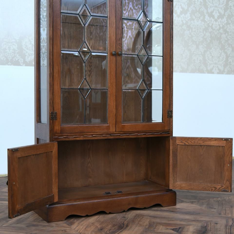 アンティーク調 ショーケース 英国調 キャビネット オーク材 飾り棚 画像11