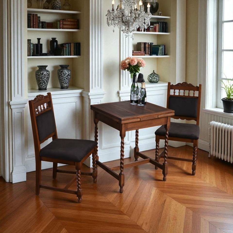 アンティーク調 伸長式 ダイニングセット 3P 2人掛け 英国調 オーク材 高級 画像7