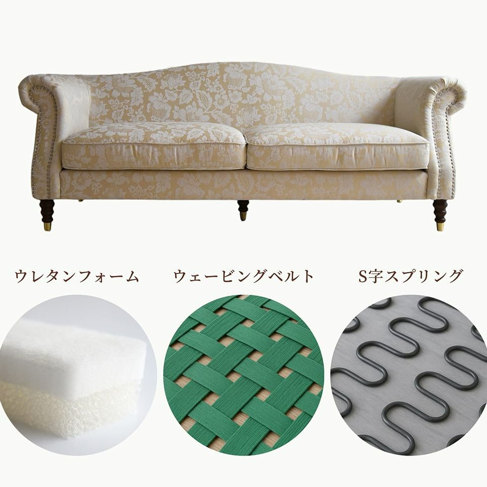 ヨーロピアン クラシック ロココ調 3人掛けソファ 3Pソファ 画像16