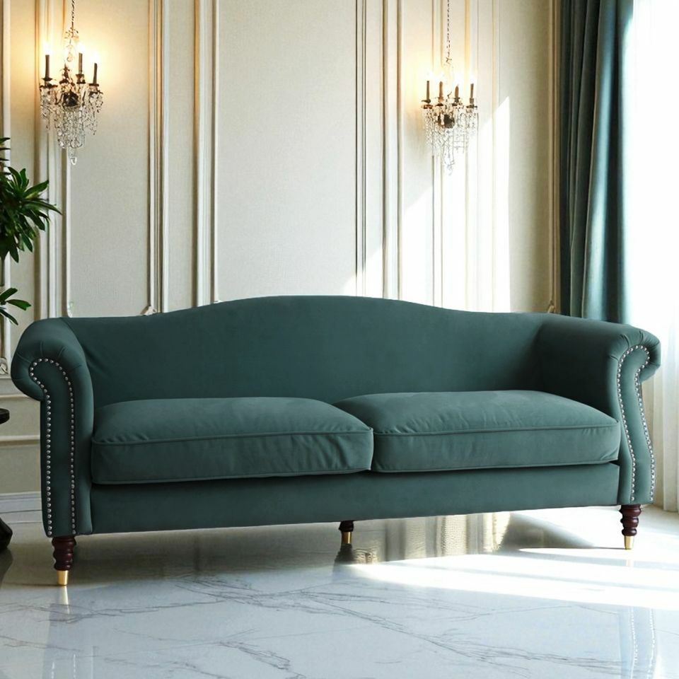 ヨーロピアン クラシック アンティーク調 3人掛けソファ 3Pソファ ベルベット 画像2