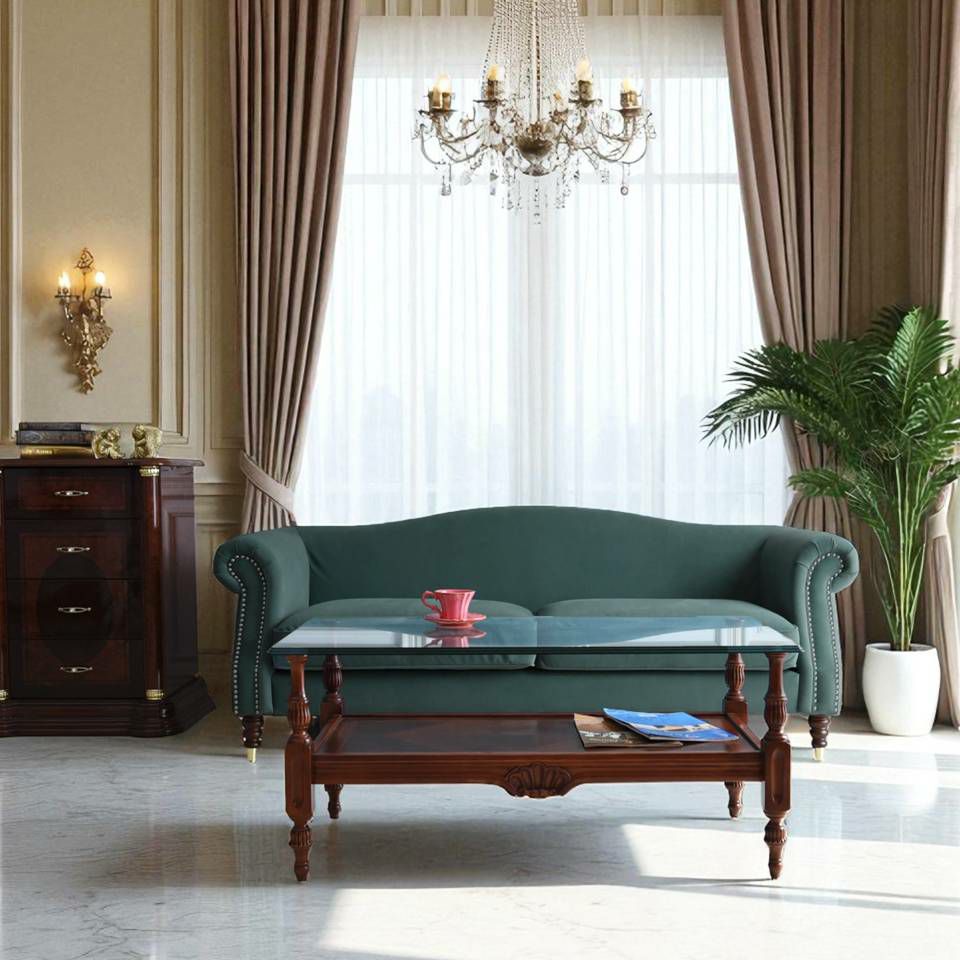 ヨーロピアン クラシック アンティーク調 3人掛けソファ 3Pソファ ベルベット 画像3