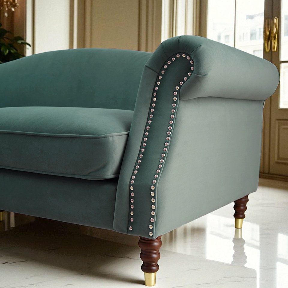 ヨーロピアン クラシック アンティーク調 3人掛けソファ 3Pソファ ベルベット 画像7