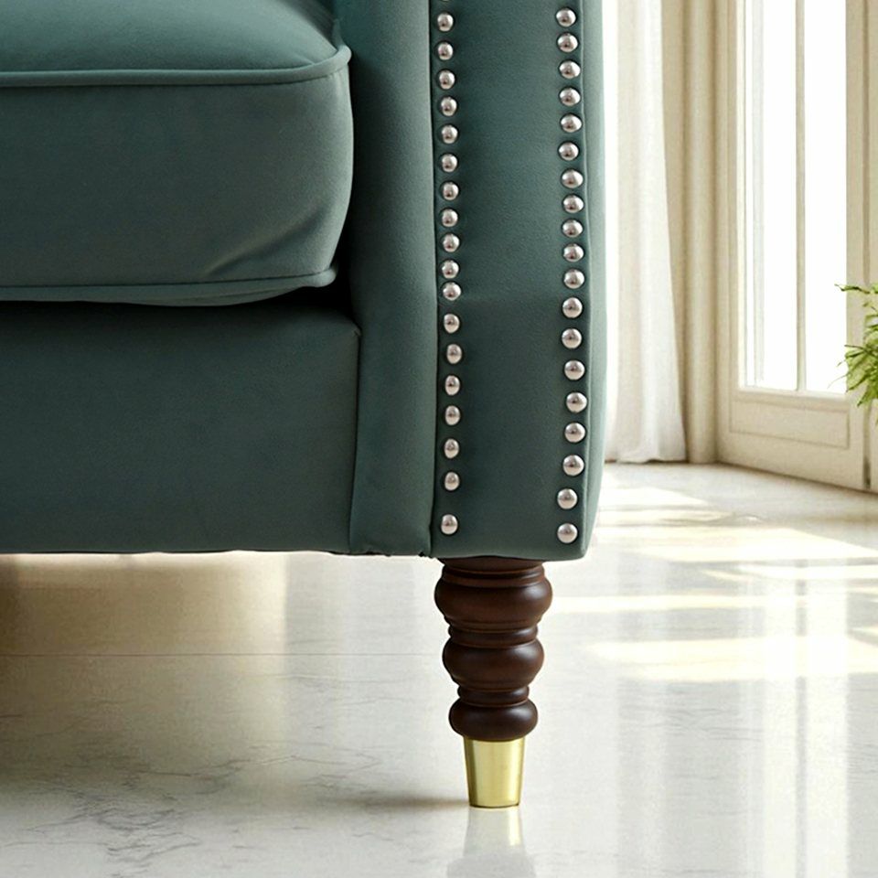 ヨーロピアン クラシック アンティーク調 3人掛けソファ 3Pソファ ベルベット 画像8