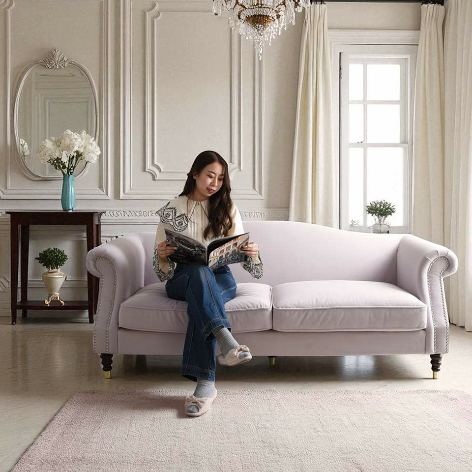 ヨーロピアン クラシック ロココ調 3人掛けソファ 3Pソファ ベルベット 画像9