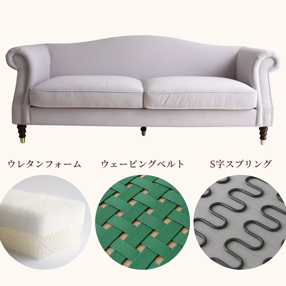 ヨーロピアン クラシック ロココ調 3人掛けソファ 3Pソファ ベルベット 画像15