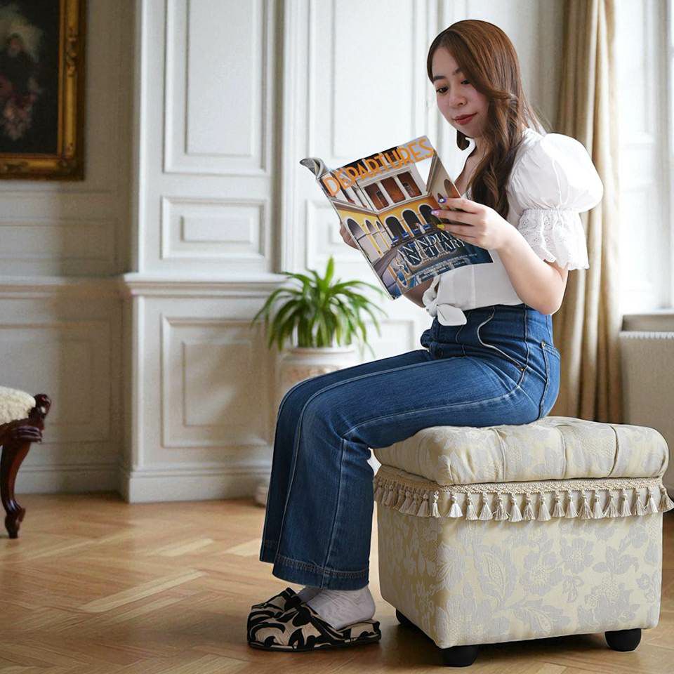 ヨーロピアン アンティーク調 収納付き スツール 画像4